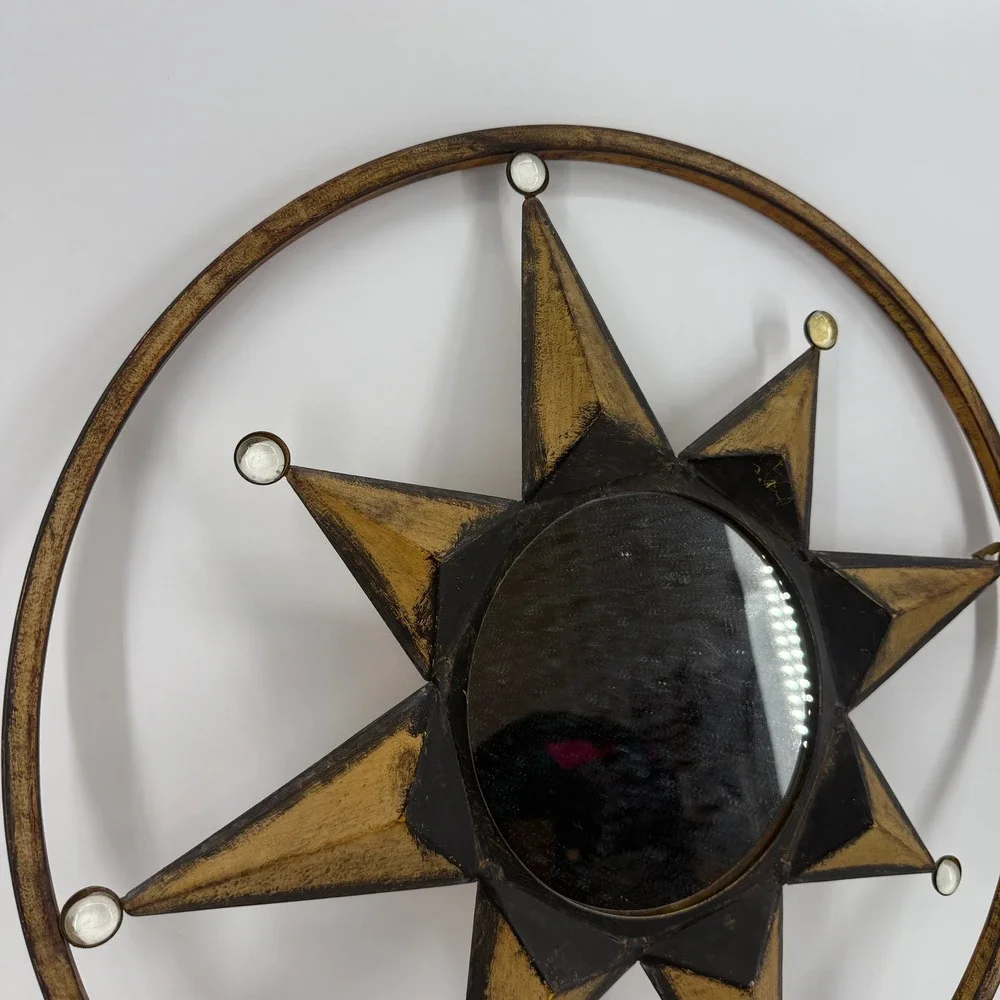 Sunburst Wall Mirror Gold Black Celestial Star Metal Decor Round Sun face